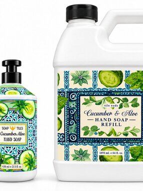 Tile Suds Cucumber & Aloe Hand Soap Set – 21.5 fl oz Pump Bottle + 64 fl oz Refi